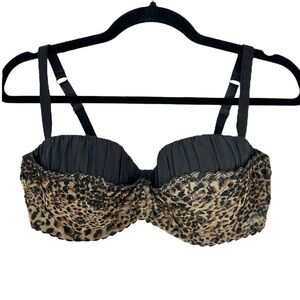 NWT Jardin Secret France black leopard print underwire balconette bra 38 C